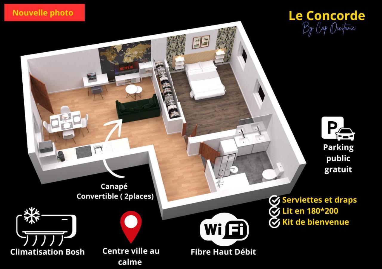 Le Concorde-Wifi-Clim-Parking-3Etoiles-Ockeys Lägenhet Bram Exteriör bild
